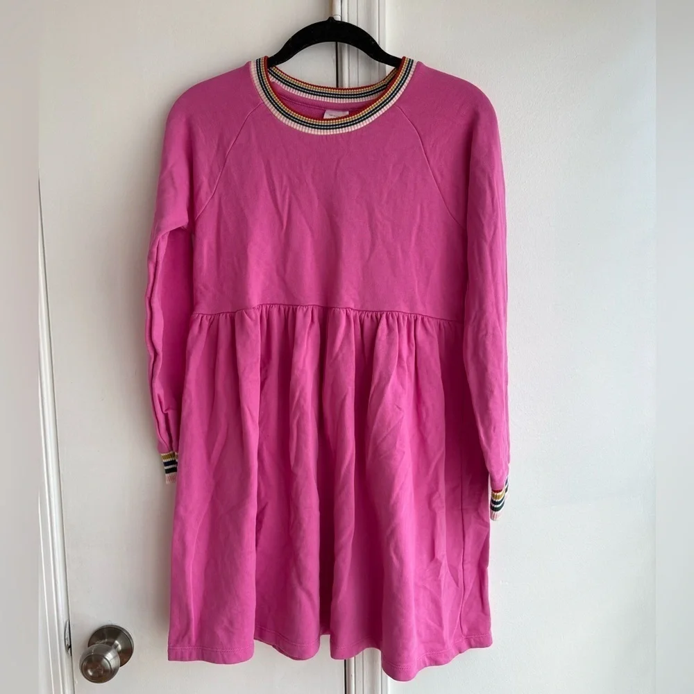 Hanna Andersson pink rainbow cuffed long sleeve dress size 12